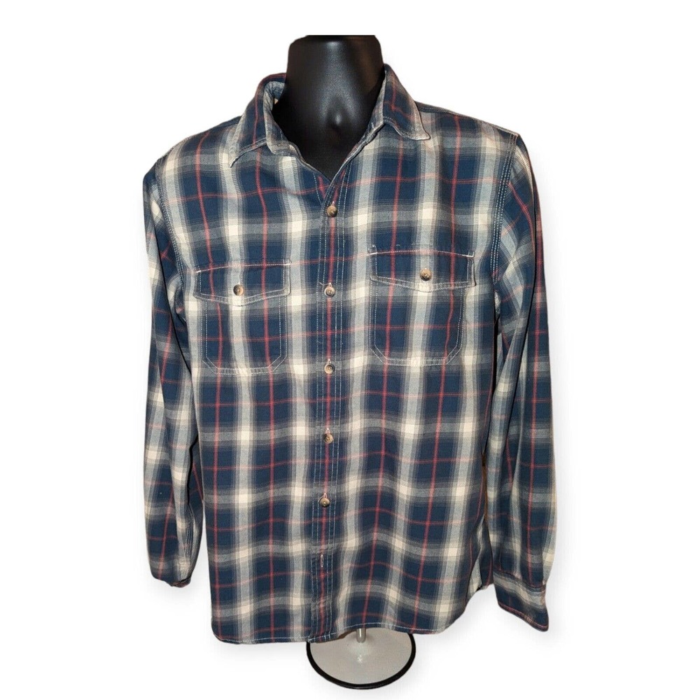 Men's GH Bass Plaid Multicolor Flannel Shirt Medium Blue White Red Tartan Plaid